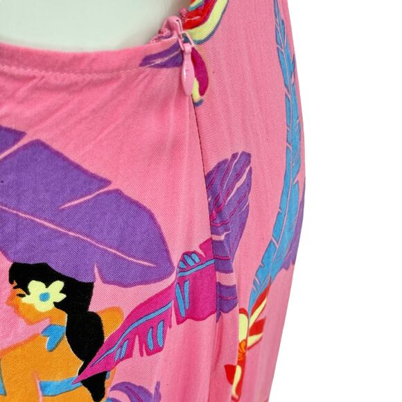 XIX Palms Hawaii Dress Kohala Cut Out Maxi Large Womens Pink Tropical Resort - Picture 9 of 13